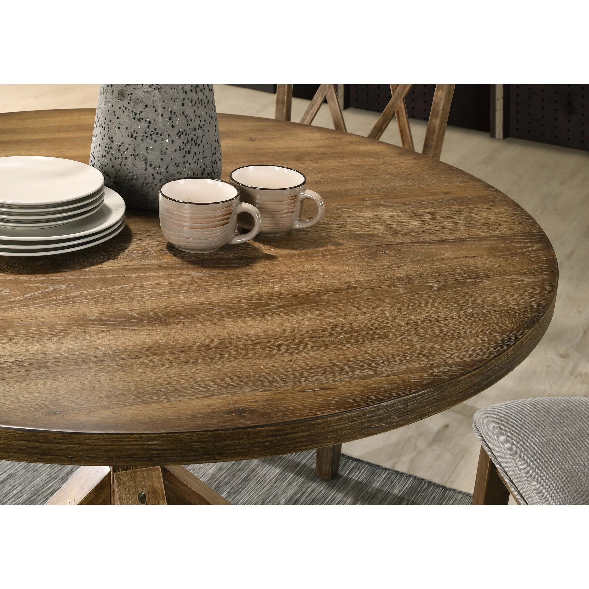 Roundhill Furniture Windvale Cross-Buck Wood 5-Piece Dining Set in Tan