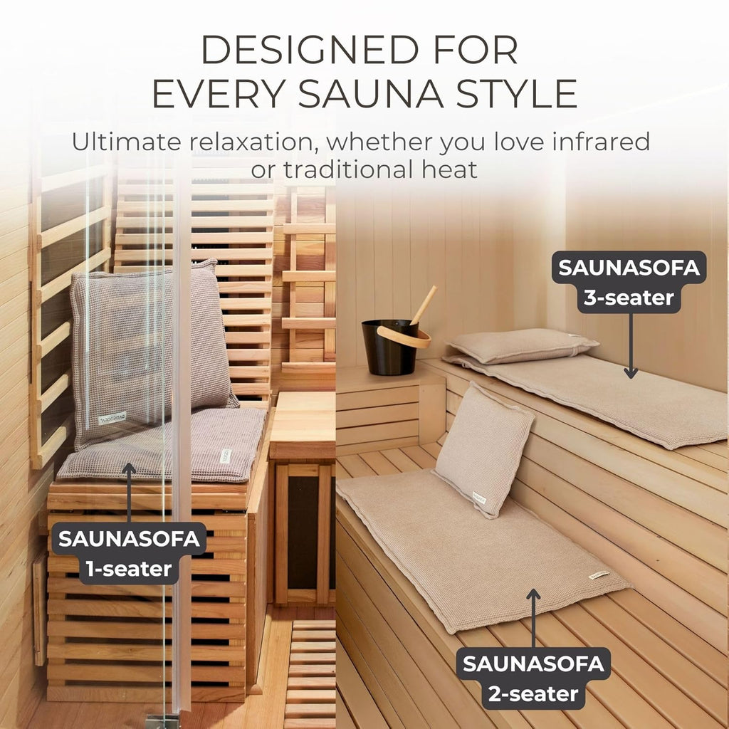 SAUNASOFA™ Sauna Mat & Pillow Set – 2 Seater Sauna seat Cushion with Pillow – Heat-Resistant Sauna kit for Infrared & Finnish saunas in Grey