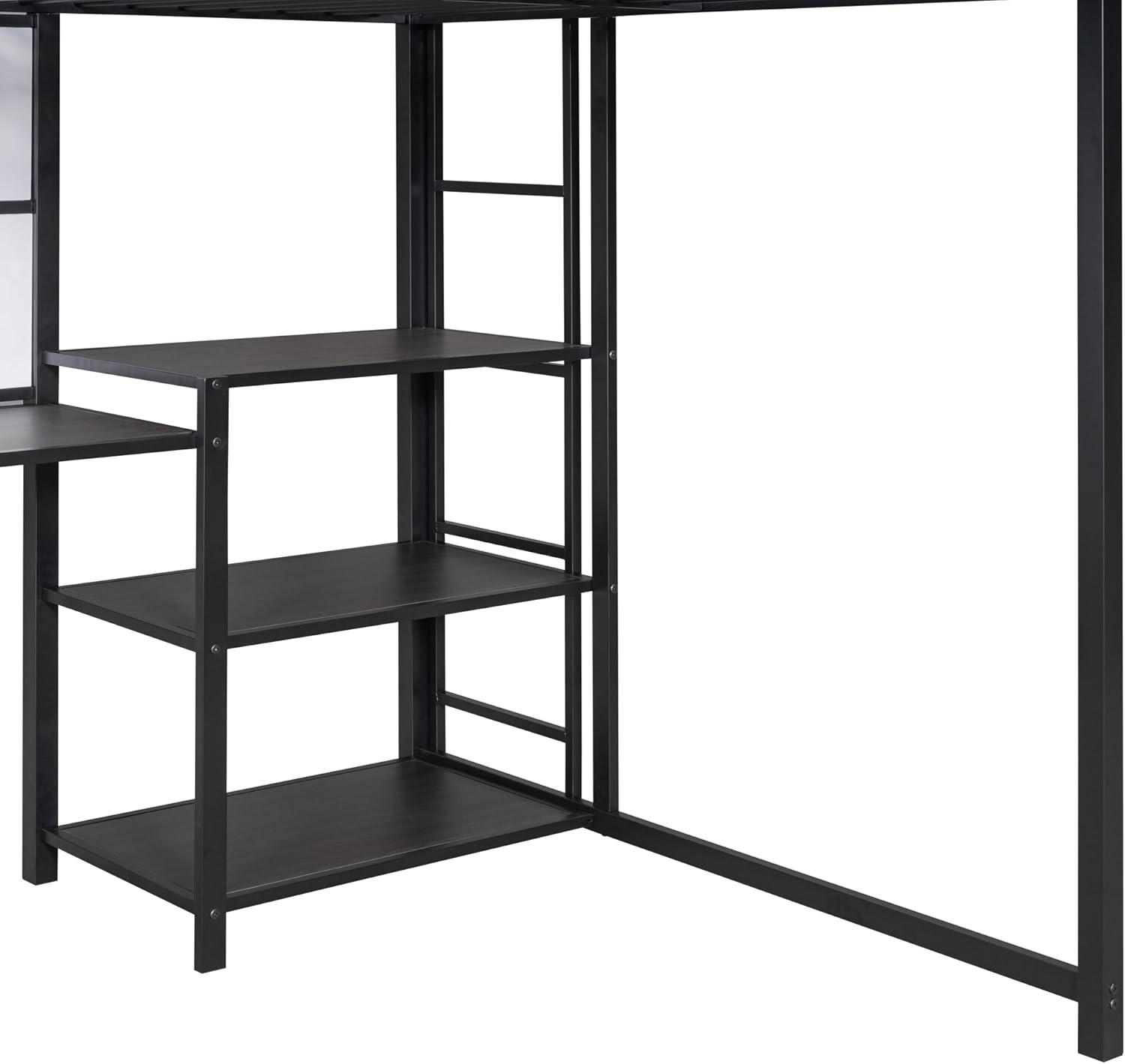 Full Size Metal Loft Bed with Desk, Whiteboard and 3-layer Shelves, Heavy Duty Loftbed w/Storage and Built-in Ladder, for Kids Teens Bedroom Dorm, Black