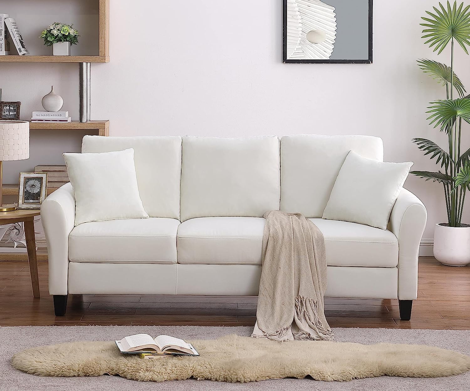 SZLIZCCC Cream Velvet Sofa Three Seater Couch，78 inches Long Sofas,Soft Sitting Sofa，Couches for Living Room, Apartment, Bedroom