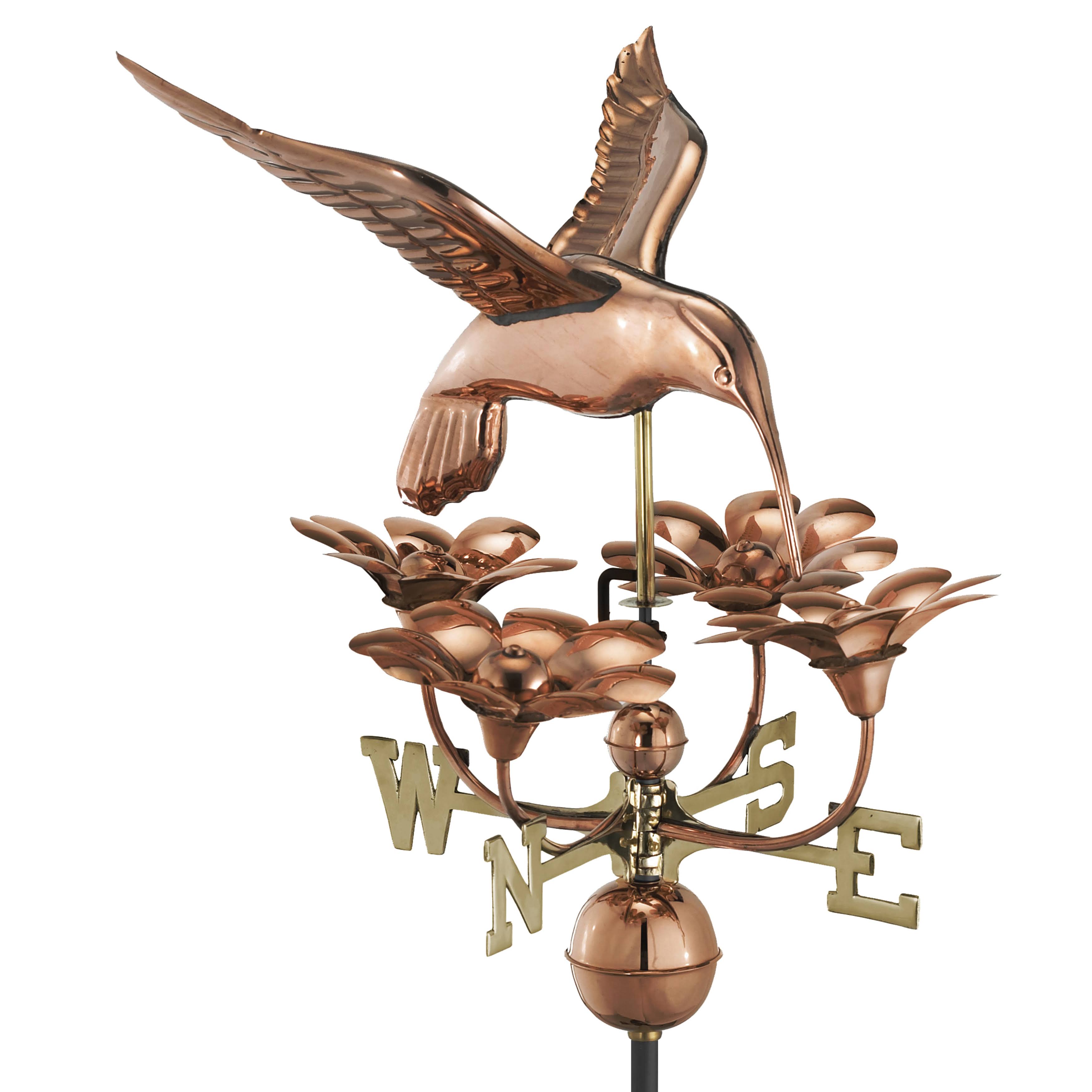 Good Directions Hummingbird with Flowers Weathervane  Polished Copper