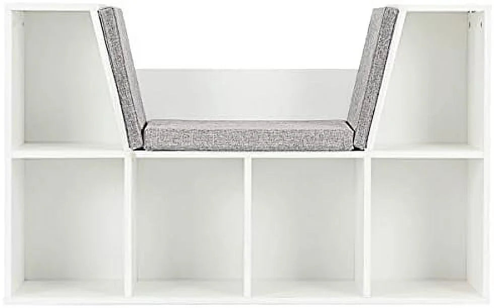 HJZBNONE 6-Cubby  Bookcase w/Cushioned Reading Nook  Multi Purpose  Organizer Cabinet  with Soft Cushion and Thick Wood Board for Children Girls & Boys Bedroom Decor Room (Modern Whit