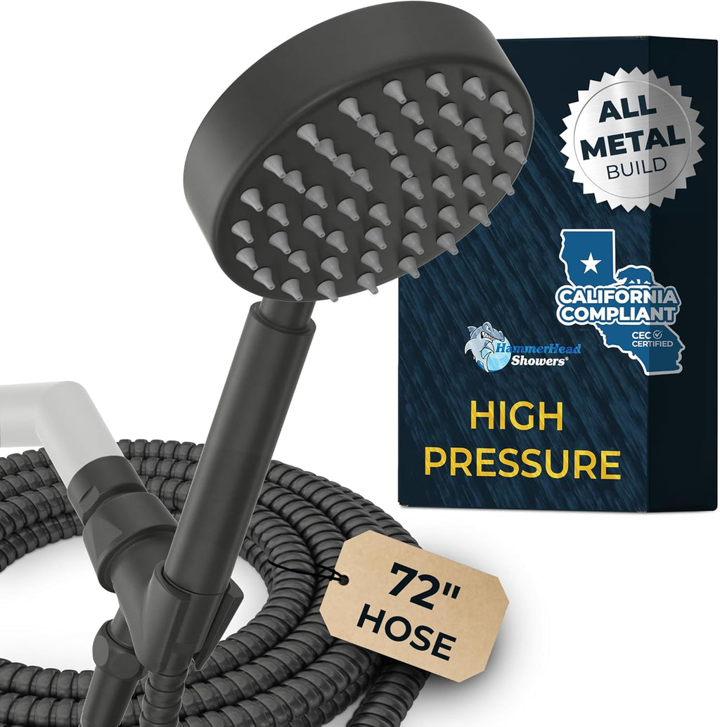 HammerHead Showers® Solid Metal LOW FLOW Handheld Shower Head with Hose and Brass Holder - OIL RUBBED BRONZE – Water Saving 1.75 GPM Detachable Shower Head - Adjustable Shower Wand Bracket & 6ft Hose