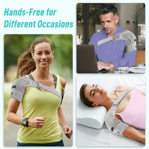 Shoulder Brace- Torn Rotator Cuff Recovery Supports for Men&Women,Adjustable Fit Sleeve Wrap,for AC Joint Pain Relief,Shoulder Injuries&Tears,Bursitis,Swelling,Tendonitis (Gray, Small)…