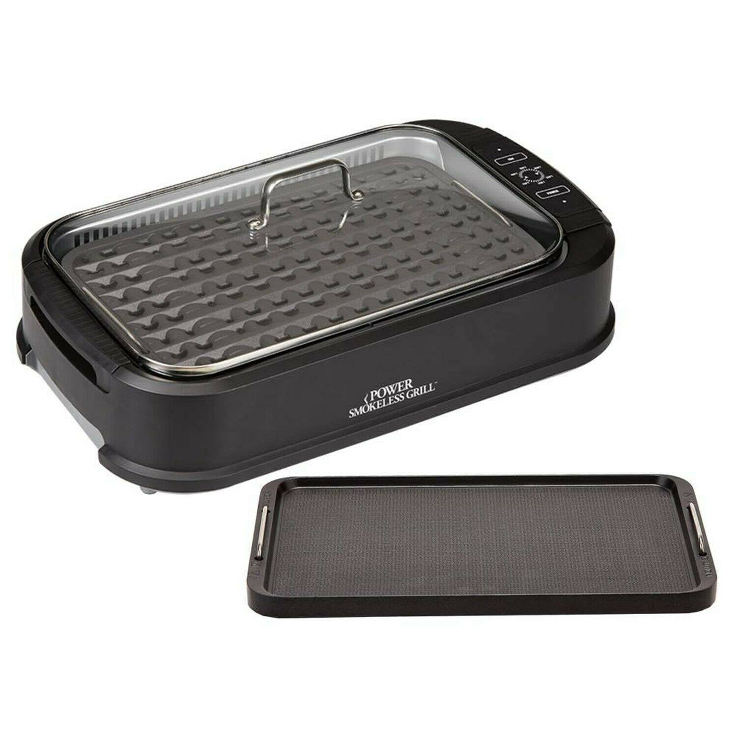 Power Smokeless Grill with Tempered Glass Lid with Interchangeable Griddle