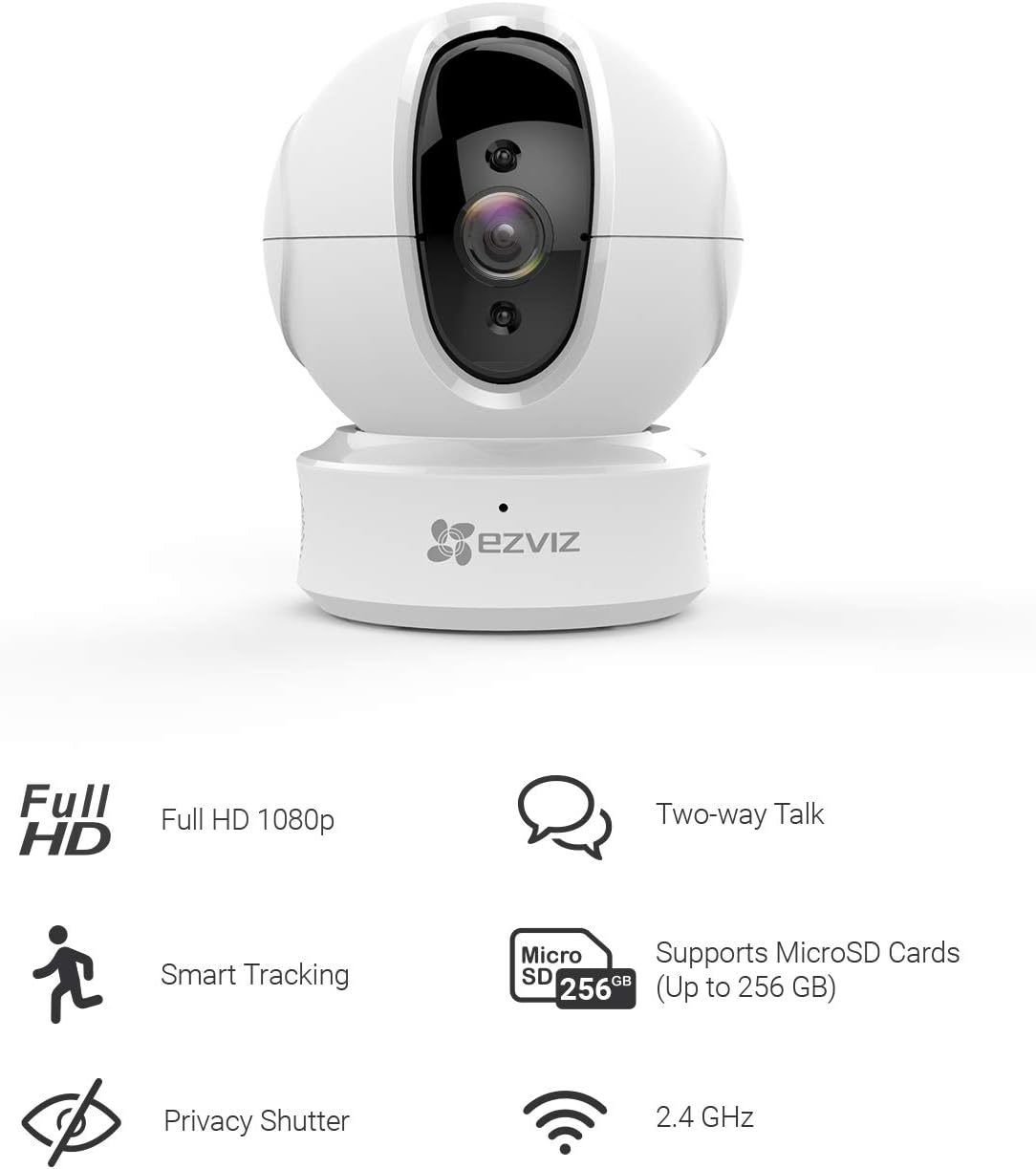 EZVIZ C6CN 1080p Indoor Pan/Tilt WiFi Security Camera, 360° Coverage, Auto Motion Tracking, Two-Way Audio, Clear 30ft Night Vision, Supports MicroSD Card up to 256GB (Sold Seperately), 2.4GHz WiFi