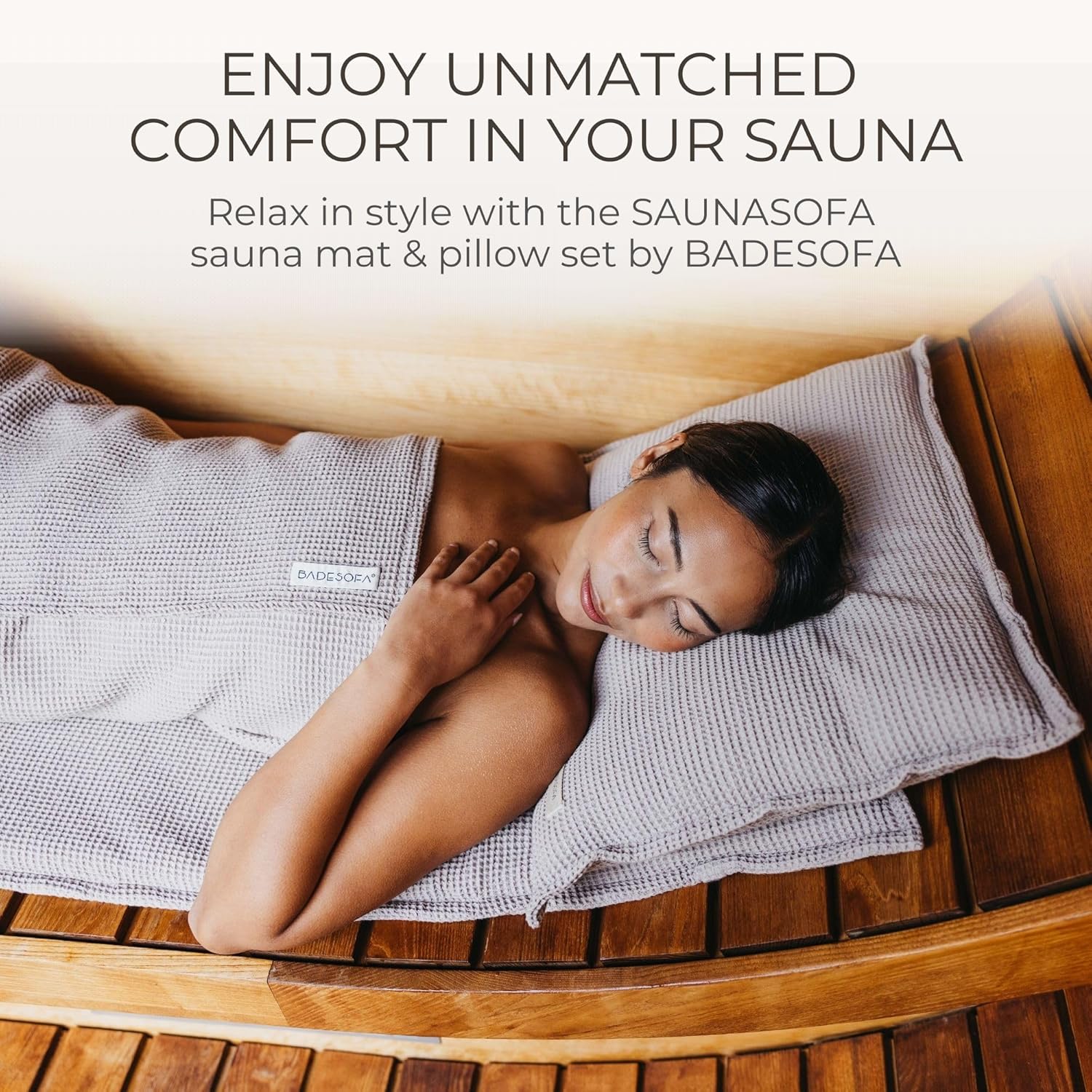 SAUNASOFA™ Sauna Mat & Pillow Set – 2 Seater Sauna seat Cushion with Pillow – Heat-Resistant Sauna kit for Infrared & Finnish saunas in Grey