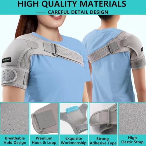 Shoulder Brace- Torn Rotator Cuff Recovery Supports for Men&Women,Adjustable Fit Sleeve Wrap,for AC Joint Pain Relief,Shoulder Injuries&Tears,Bursitis,Swelling,Tendonitis (Gray, Small)…