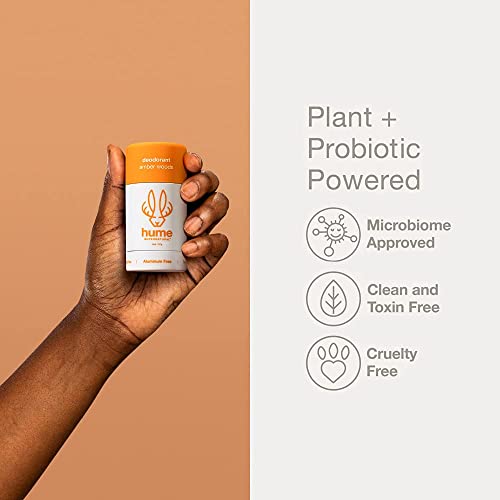 Hume Supernatural Aluminum Free Deodorant for Women & Men - Safe for Sensitive Skin - Probiotic, Plant-Based, Baking Soda Free, Aloe, & Cactus Flower, Anti Sweat, Stain & Odor - Amber Woods, 3-Pack