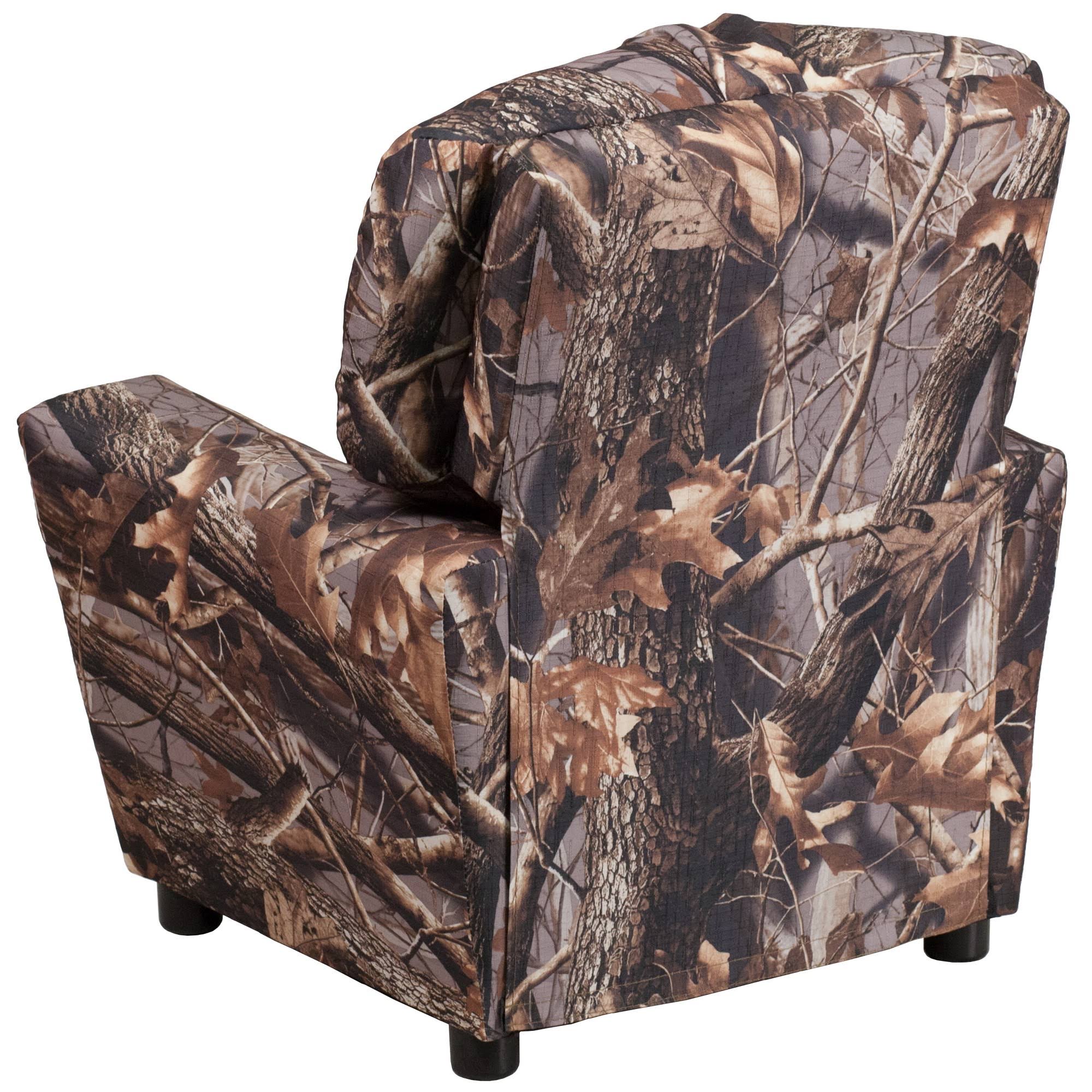 Emma and Oliver Camouflaged Fabric Kids Recliner with Cup Holder