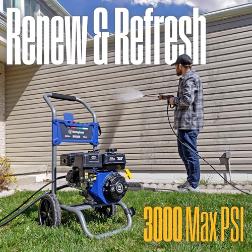 Westinghouse WPX3400 Gas Pressure Washer, 3400 PSI and 2.6 Max GPM, Onboard Soap Tank, Spray Gun and Wand, 5 Nozzle Set, for Cars/Fences/Driveways/Homes/Patios/Furniture