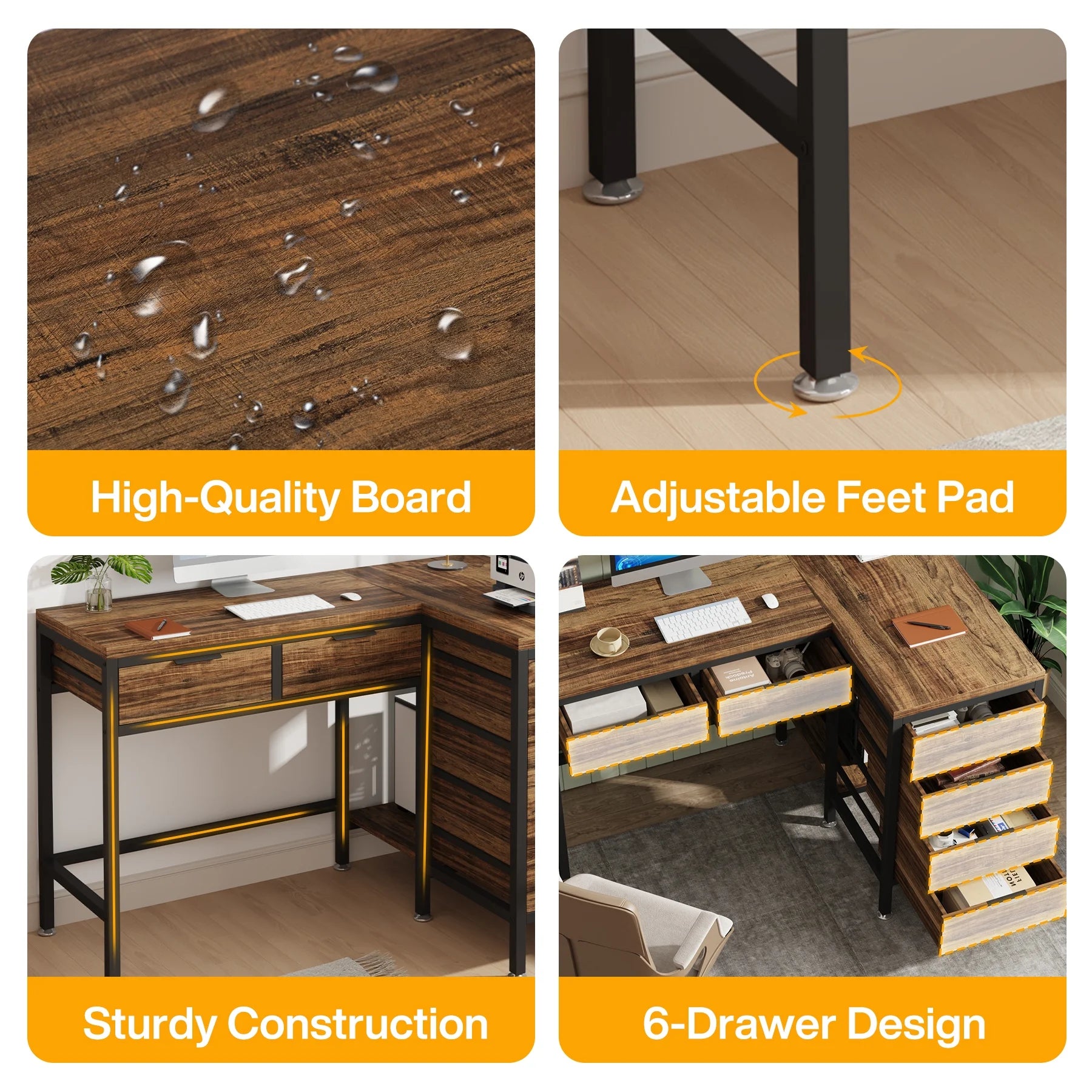 Tribesigns L-Shaped Desk with 6 Drawers, 47 in. Computer Corner Desk with CPU Storage Stand, Home Office Writing Desk Space-Saving Workstation Table