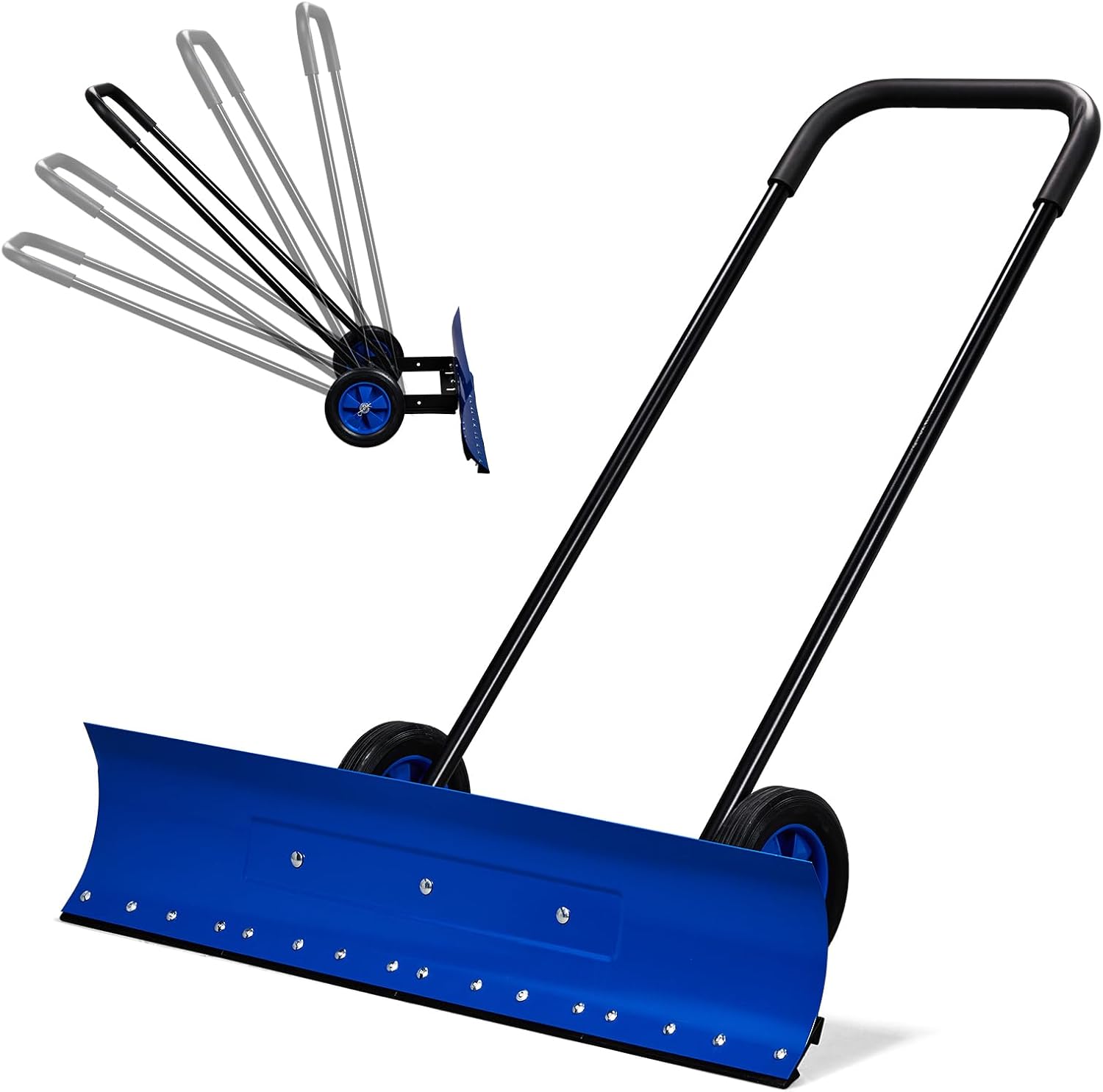 Outvita Snow Shovel with Wheels, 29 Wide 18 Long Snow Plow Shovel Angle & Height Adjustable Padded Handle Efficient Snow Clean Tool for Driveway or Pavement (Yellow)