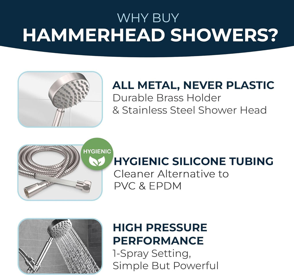 HammerHead Showers® Solid Metal LOW FLOW Handheld Shower Head with Hose and Brass Holder - OIL RUBBED BRONZE – Water Saving 1.75 GPM Detachable Shower Head - Adjustable Shower Wand Bracket & 6ft Hose