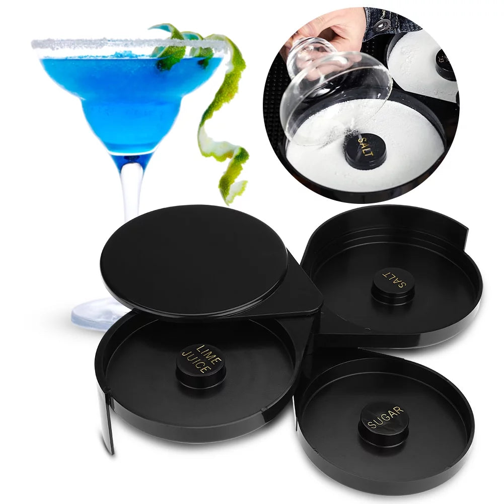 Barra de vidrio Rim, Delaman Bar 3 Tier Sugar Salt Rim Lime Glass para cóctel Bartender Tool Party Home Black