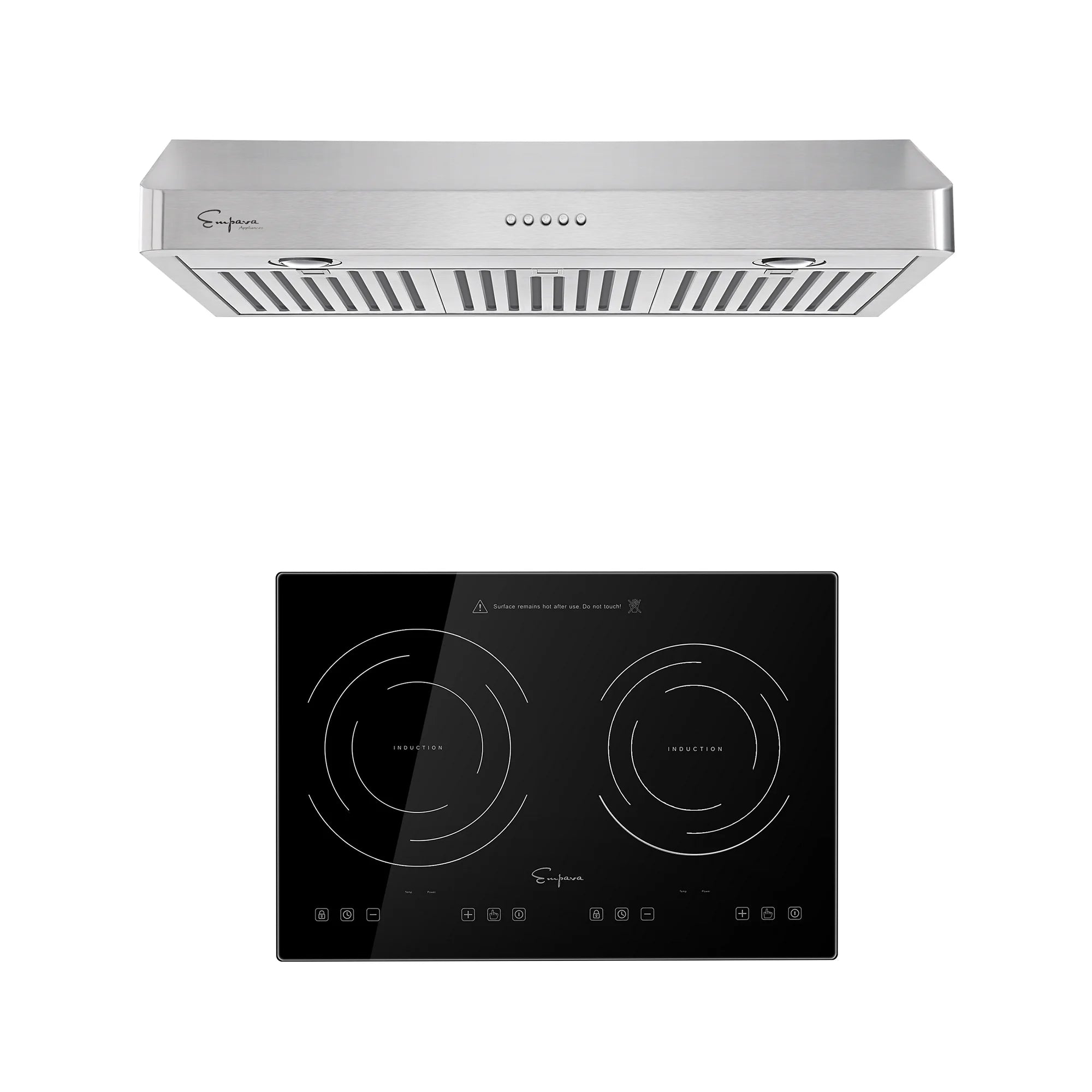 2 Piece Kitchen Appliances Packages Including Portable 2 Heating Elments Induction Cooktop and 30 Under Cabinet Range Hood