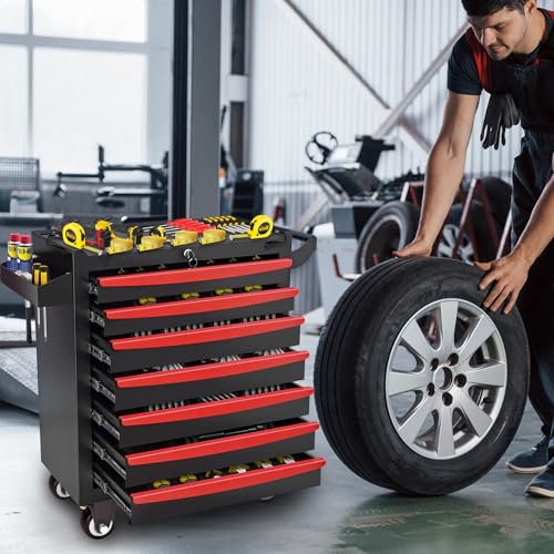 Rolling Tool Chest, Metal Tool Box with 5 Drawers, Lockable Garage Storage Cabinets Sliding Tool Drawer Cart on Wheels Toolbox Organization Workbench for Workshop Warehouse Repair Shop