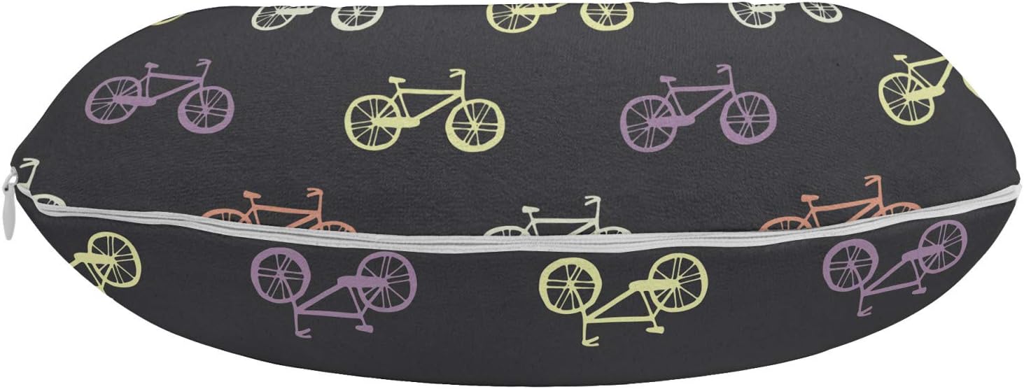 Ambesonne Bicycle Travel Pillow Neck Rest, Biking Theme Cycling Outdoors Travelling Colorful and Retro on a Dark Background, Memory Foam Traveling Accessory for Airplane and Car, 12, Multicolor