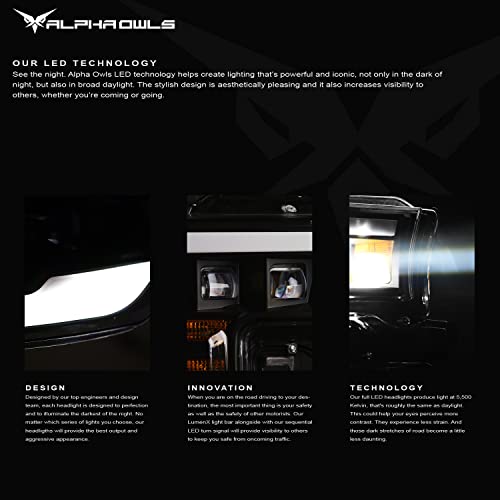 Alpha Owls 8710401 Crystal Headlights With Switchback Sequential LED Light Bar & Startup Light - Black Amber Fits 2009-2018 Dodge Ram 1500 2500 3500/2019-2023 Classic Halogen Models