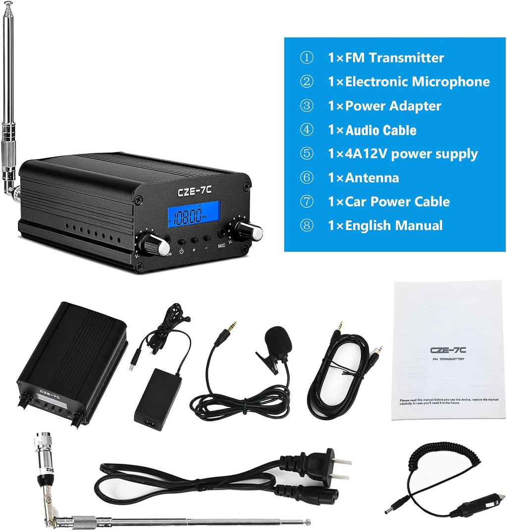 RICHRYCE FM Transmitter for Church, 1W / 7W Broadcast Radio Stereo Station ，Fcc Certified Wireless Broadcast Transmitter 76M to 108Mhz with Mic for Drive-in Movie Theater ，Campus
