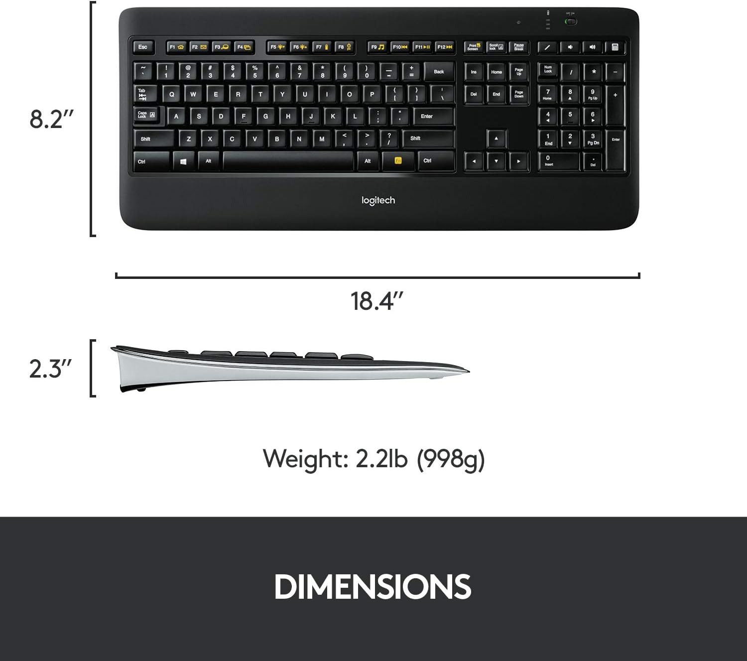 Logitech K800 Wireless Illuminated Keyboard — Backlit Keyboard, Fast-Charging, Dropout-Free 2.4GHz Connection