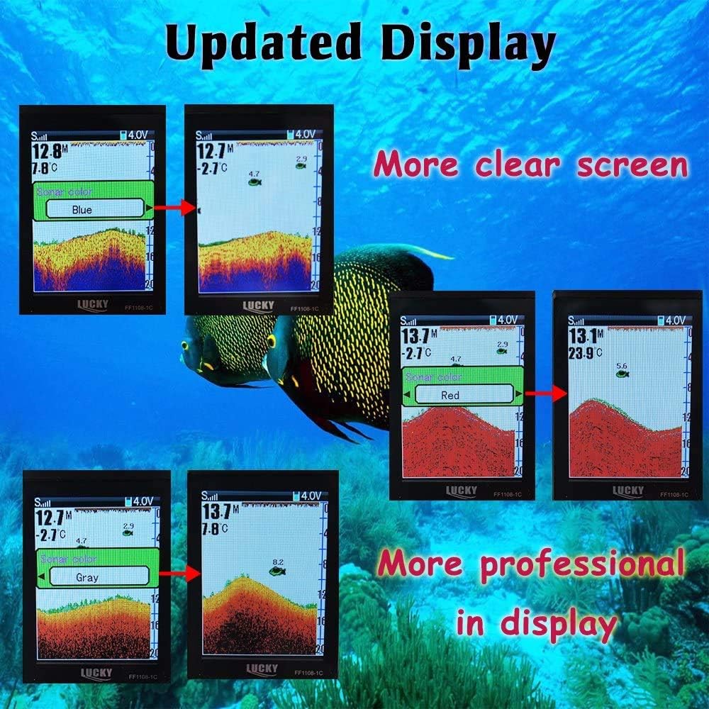 LUCKY Portable Fish Finder Transducer Sonar Sensor 147 Feet Water Depth Finder LCD Screen Echo Sounder Fishfinder with Fish Attractive Lamp for Ice Fishing Sea Fishing