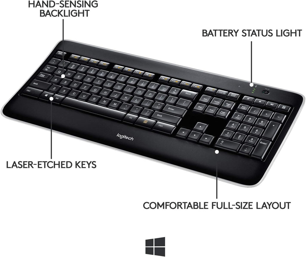 Logitech K800 Wireless Illuminated Keyboard — Backlit Keyboard, Fast-Charging, Dropout-Free 2.4GHz Connection