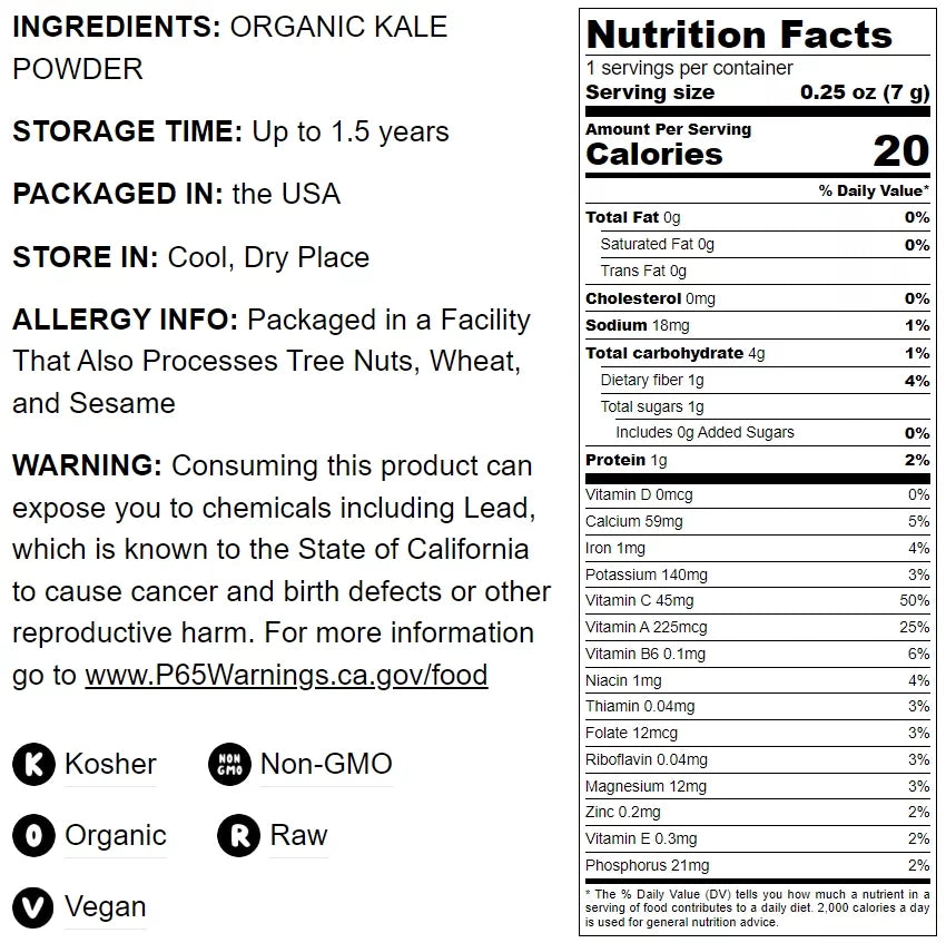 Organic Kale Powder, 14 Pounds — Non-GMO, Kosher, Raw, Vegan — by Food to Live