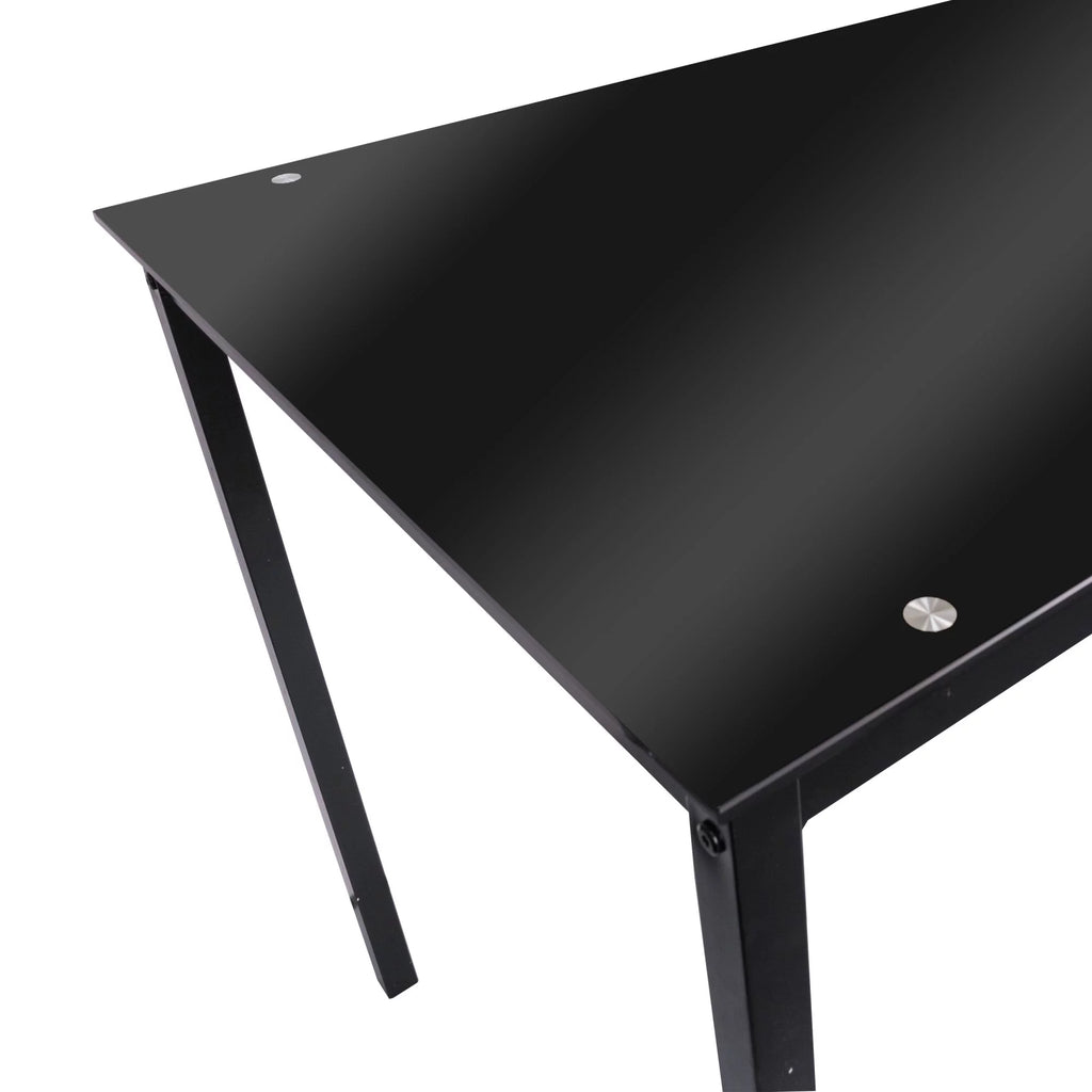 5 Piece Dining Table Set Kitchen 1 Table and 4 Upholstered Chairs Metal Frame Tempered Glass Top Black