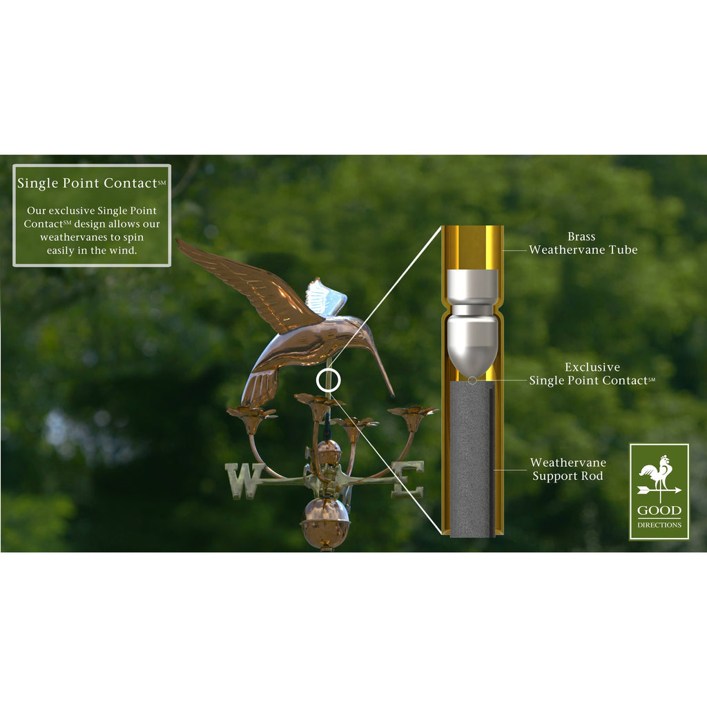 Good Directions Hummingbird with Flowers Weathervane  Polished Copper