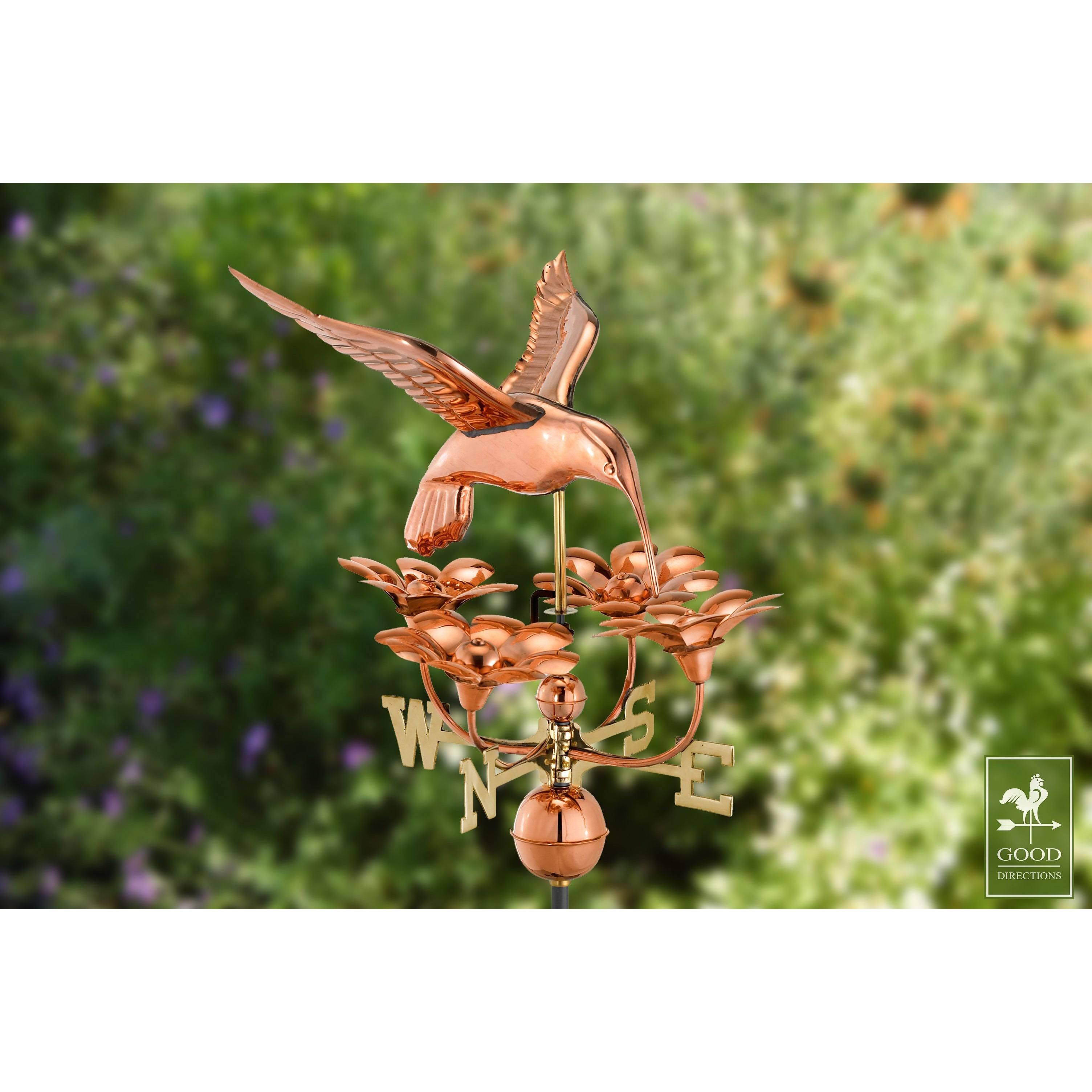 Good Directions Hummingbird with Flowers Weathervane  Polished Copper