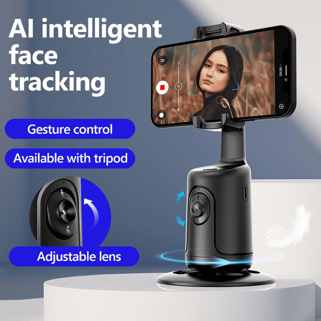 X XBEN Auto Face Tracking Tripod, 360° Rotation Face Body Phone Camera Mount Smart Shooting Phone Tracking Holder for Live Vlog Streaming Video, White
