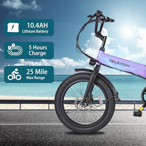 Folding Electric Bike for Adults, 20×3.0 Fat Tire Electric Bicycle, 374.4Wh Battery Ebike, 20MPH Electric Cargo Bike with LCD Color Display & 6 Speed Gears (Fits for 5'0+)