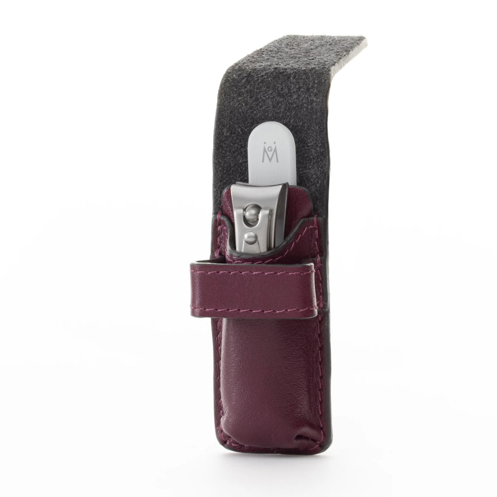 GERMANIKURE Nail clipper and Glass Nail File Set in Purple Leather Case - Made in Solingen Germany of FINOX Stainless Steel, Glass Nail Care Supplies Made in Czech Republic