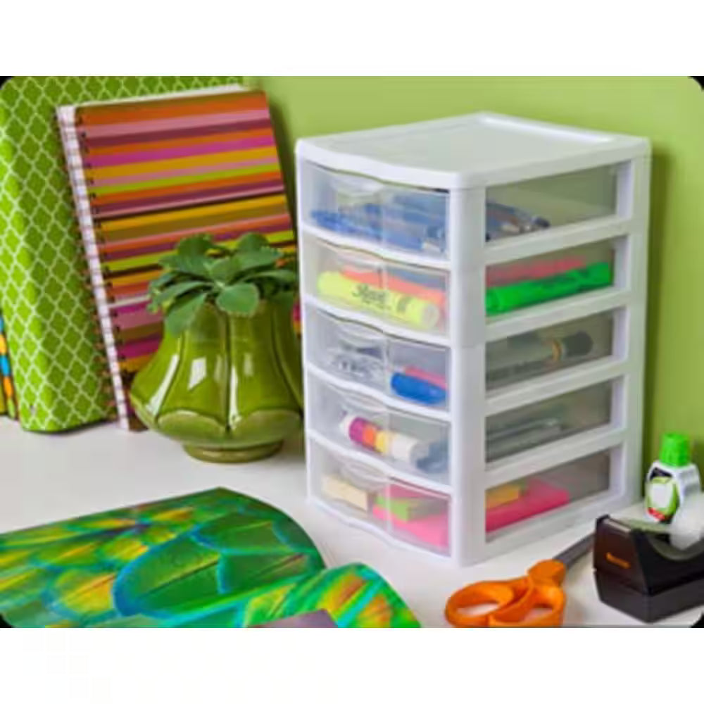 Sterilite Clearview Plastic Small 5 Drawer Desktop Storage Unit, White (12 Pack)