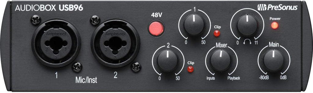PreSonus AudioBox 96 Audio Interface (May Vary Blue or Black) Full Studio Bundle with Studio One Artist Software Pack with Eris 4.5 BT Pair Studio Bluetooth Monitors and 1/4” Instrument Cable