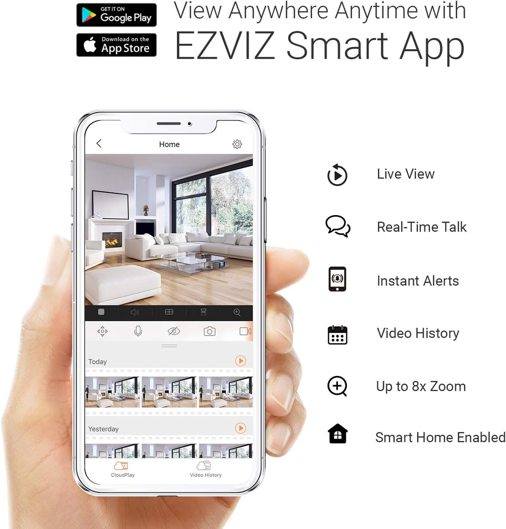 EZVIZ C6CN 1080p Indoor Pan/Tilt WiFi Security Camera, 360° Coverage, Auto Motion Tracking, Two-Way Audio, Clear 30ft Night Vision, Supports MicroSD Card up to 256GB (Sold Seperately), 2.4GHz WiFi