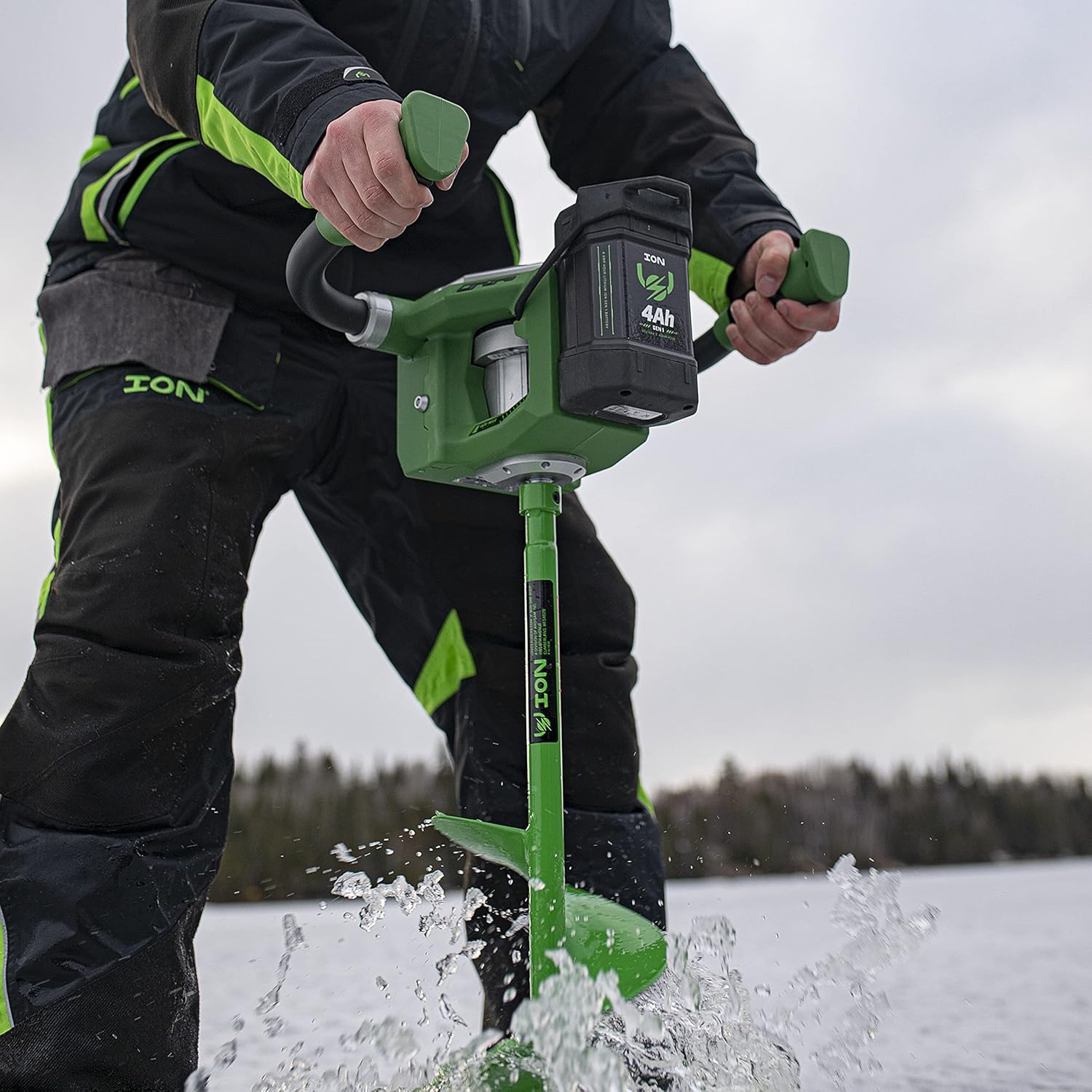 ION ICE FISHING G1 8 Electric Power Ice Fishing Auger with High Performance 4Ah 40V MAX Gen 1 Lithium-Ion Battery Green/Black