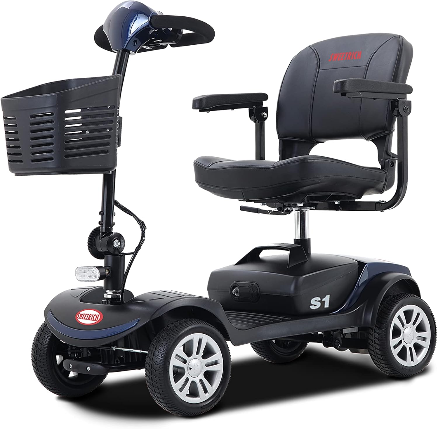 Electric Mobility Scooter for Adults and Seniors 4 Wheel Powered Mobility Scooters for Travel, Elderly - Long Range Power Extended Battery with Charger and Basket Included