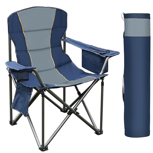 Camping Folding Chair, Heavy Duty Oversized Portable Outdoor Chair, Foldable Camp Chair with Cup Holder and Cooler Bag Support 450 LBS, Green…