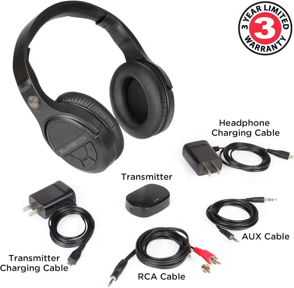 Over-Ear Headphones BlueVIBE GTV TV Headphones Wireless for Hearing Impaired & Seniors – Easy Setup Plug and Play for TV Watching, Hard of Hearing – 10 Hour Battery Life, No Audio Delay, 2.4GHz RF Transmitter