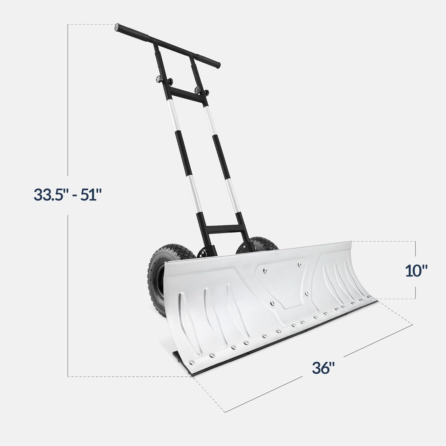 Best Choice Products 36in Galvanized Blade Heavy-Duty 2-Wheel Snow Pusher Hand Plow for Snow Removal w/Wheels, Adjustable Handle, Blade Angle - Black