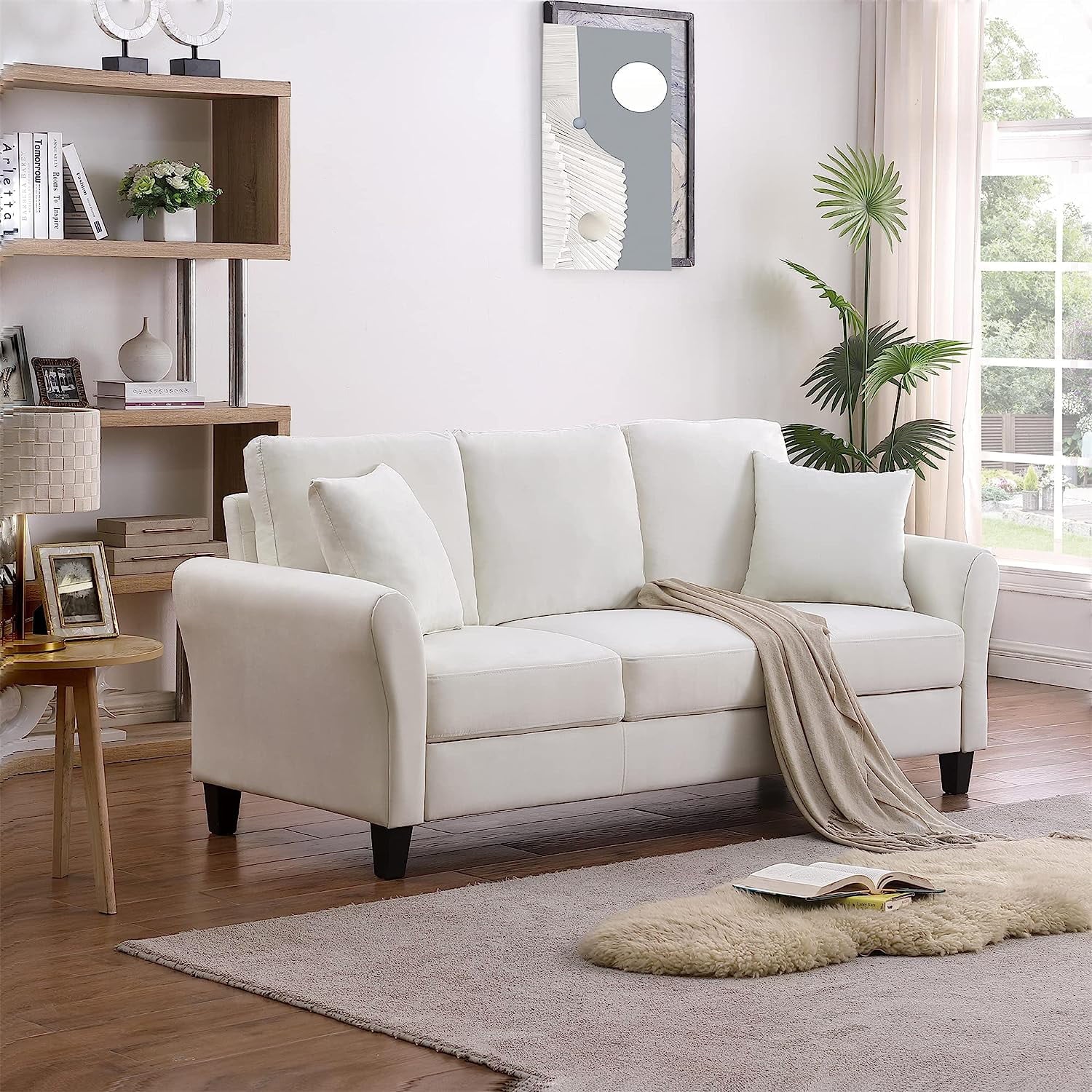 SZLIZCCC Cream Velvet Sofa Three Seater Couch，78 inches Long Sofas,Soft Sitting Sofa，Couches for Living Room, Apartment, Bedroom