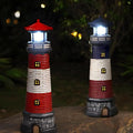 Garden Outdoor Statues, Waterproof Lighthouse Lights Lawn Decor; Automatic Rotating Solar Lights for Yard, Patio, Ground, Tabletop Decoration; Unique Housewarming Gifts - Red
