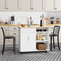 Shintenchi Kitchen Island Cart with Storage,Rolling Side Table on Wheels with Large Worktop, Cabinet,Towel Rack and Drawers for Kitchen,Dinning Room, White