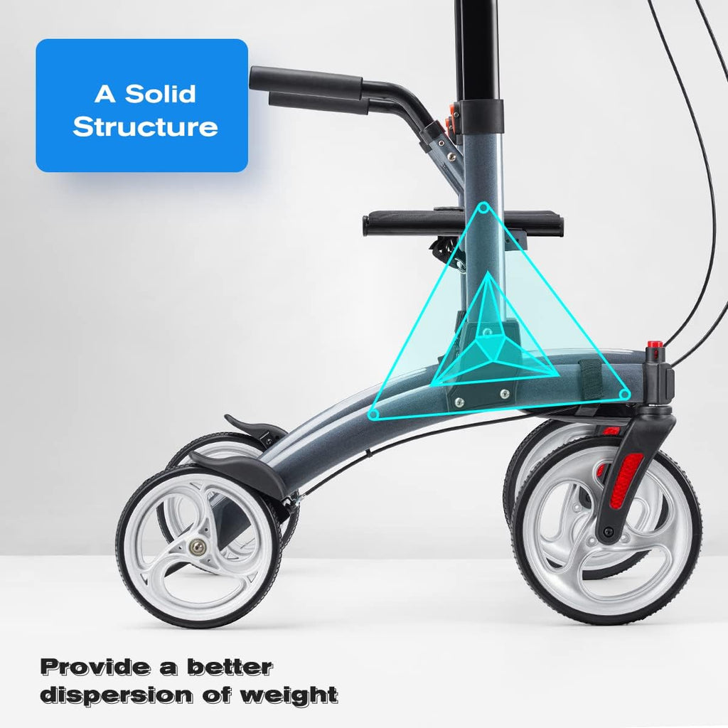 OasisSpace Upright Walker with Seat - Up Walker with Padded Armrest & Stand Up Handles, Ultra Folding Stand Up Rollator Walker for Seniors with 10” Front Wheels