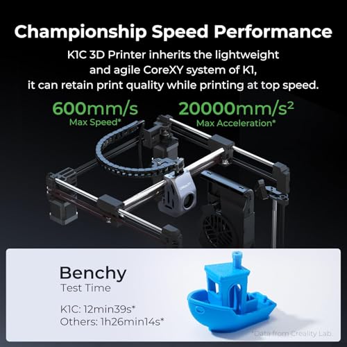 Creality K1C 3D Printer, 600mm/s High-Speed Auto Leveling Clog-Free Robust Direct Extruder K1 SE Upgraded 3D Printer with AI Camera 300°C Printing Silent Mode Support Carbon Fiber Filaments