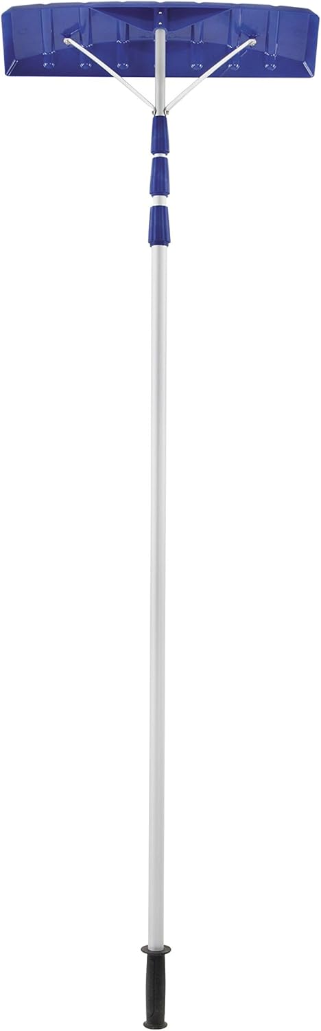 Snow Joe RJ204M 21' Twist-n-Lock Telescoping Snow Shovel Roof Rake with 6 by 25 Poly Blade, 25 inches, Blue
