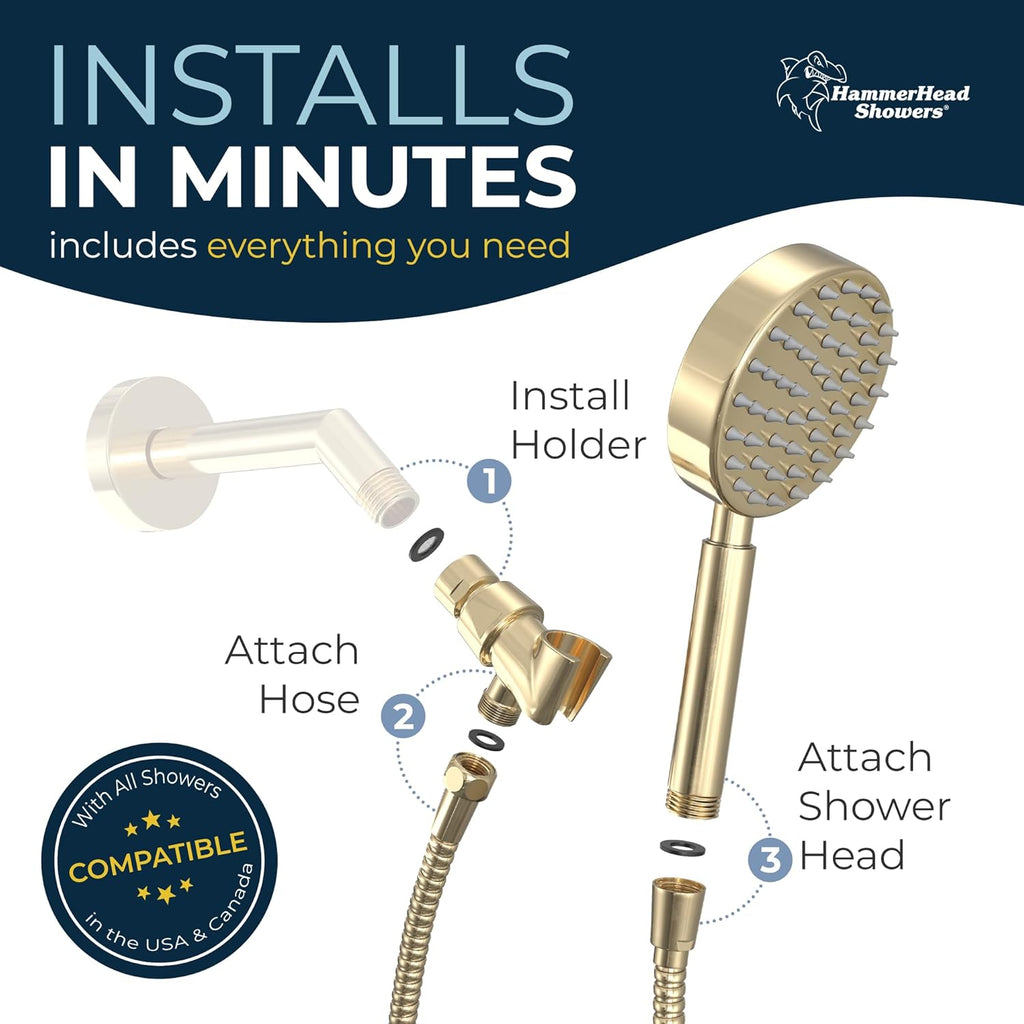 HammerHead Showers® Solid Metal LOW FLOW Handheld Shower Head with Hose and Brass Holder - OIL RUBBED BRONZE – Water Saving 1.75 GPM Detachable Shower Head - Adjustable Shower Wand Bracket & 6ft Hose