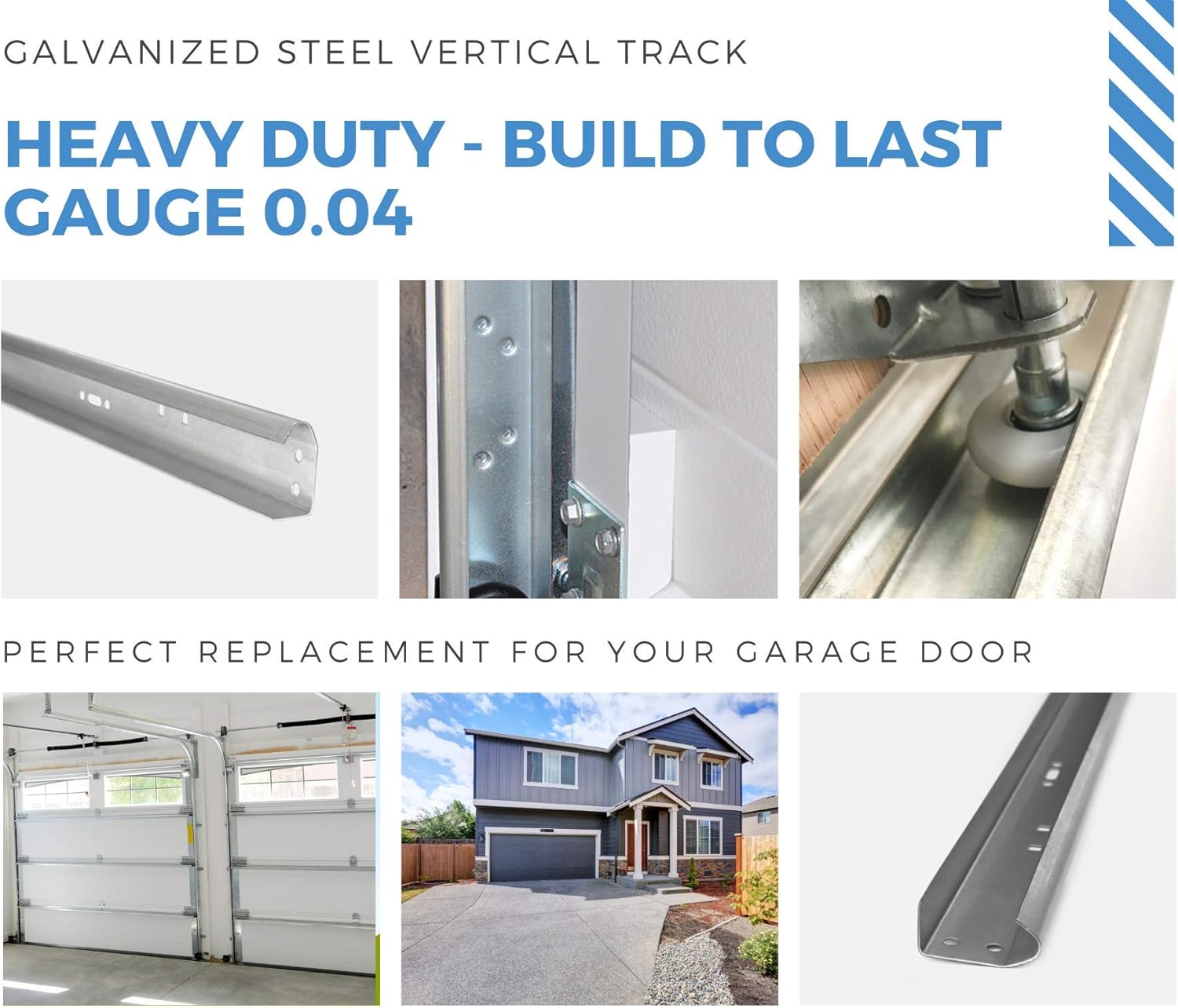 Garage Door Vertical Track Replacement – Set of Left and Right for 7 Foot Tall - Garage Door Rails Galvanized Steel Hardware Door Rails for Residential/Light Commercial Side Tracks for 2-inch Rollers